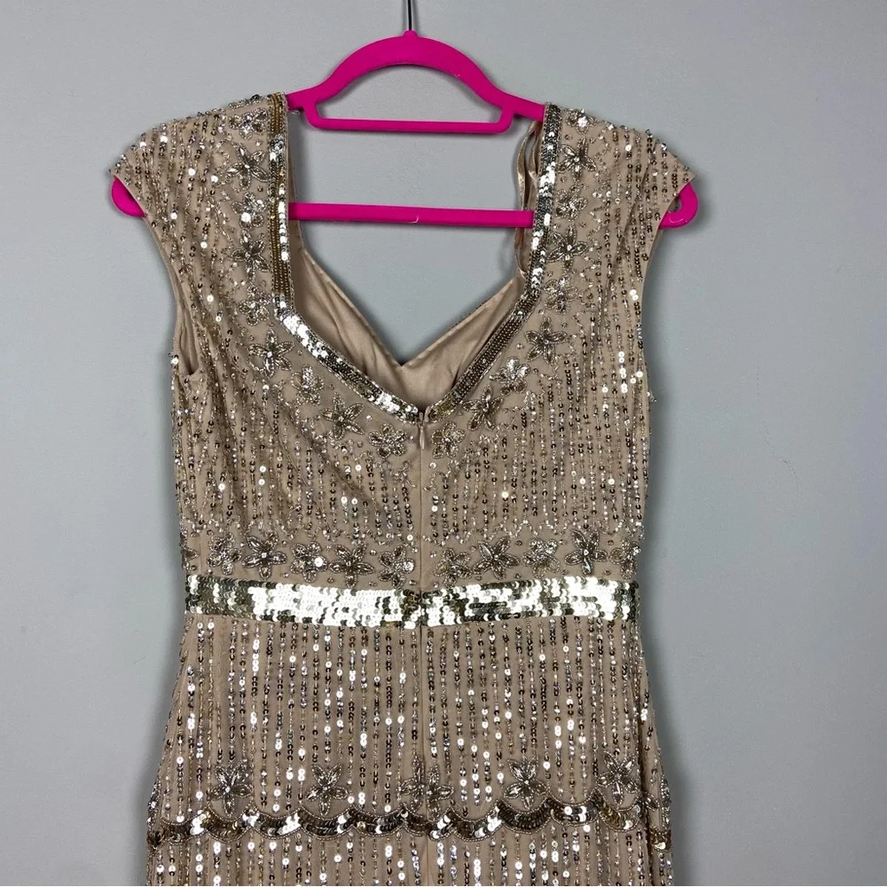 Mac Duggal cap sleeve sequin beaded embellished column gown nude 11175_11